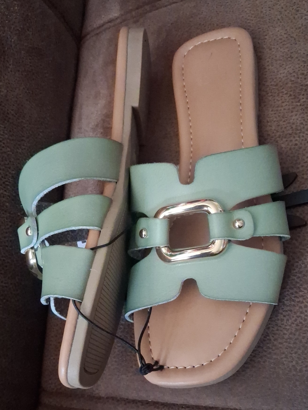 TIME AND TRU Embellished Slide Sandals With Decorative Buckle Sage Green Size 7 - Picture 6 of 6